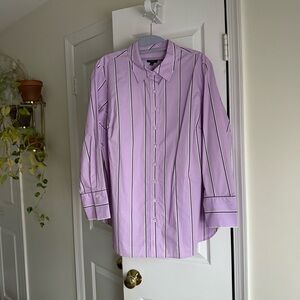 NWT Talbots Purple Striped Button Down Shirt 100% Cotton in Plus Size 1XP